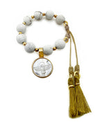 PULSERA TURQUESA BLANCA  ESPIRITU SANTO NÁCAR